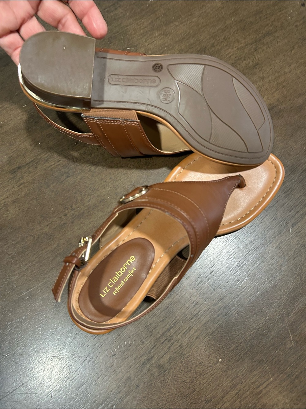 Liz Claiborne Tan Brown Leather Wedge Sandals